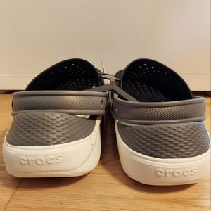 Crocs Junior size J4 Black front, grey insole and back and white bottom